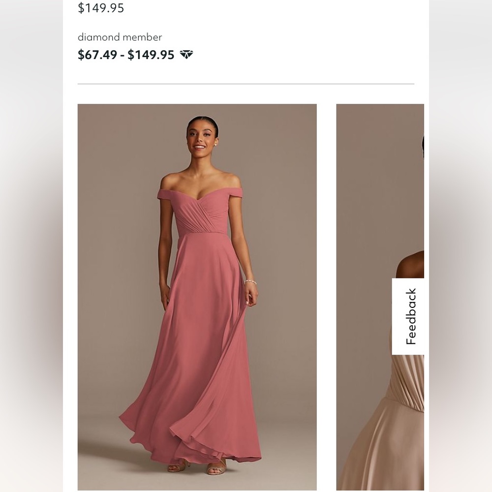 Davids Bridal Off Shoulder Chiffon Dress Sedona color